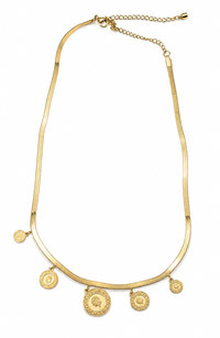 SORVE Gold Roman Coin Charm Necklace 5 Pendant Herringbone Chain