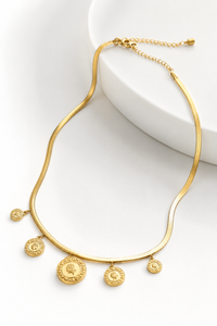 SORVE Gold Roman Coin Charm Necklace 5 Pendant Herringbone Chain
