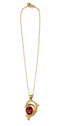 SORVE Gold Dolphin Pendant Necklace with Red Ruby Stone Cable Chain