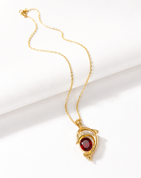 SORVE Gold Dolphin Pendant Necklace with Red Ruby Stone Cable Chain