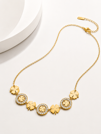 SORVE Gold Four Leaf Clover Crystal Choker Necklace