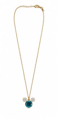 SORVE Gold Teal Blue Crystal Round Pendant Necklace