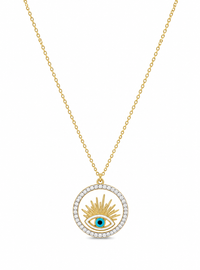 SORVE Gold Evil Eye Crystal Halo Pendant Necklace
