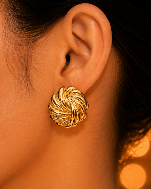 SORVE Gold Swirl Stud Earrings | Luxury Statement Jewelry