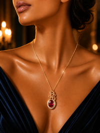 SORVE Vintage Ruby Stone Gold Pendant Necklace