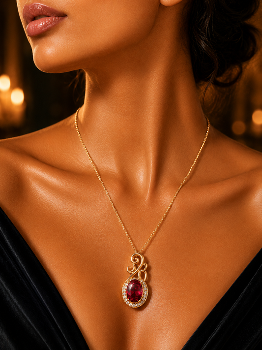 SORVE Vintage Ruby Stone Gold Pendant Necklace