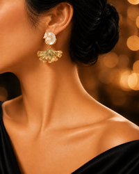 SORVE Gold Ginkgo Leaf & Opal Butterfly Drop Earrings