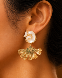 SORVE Gold Ginkgo Leaf & Opal Butterfly Drop Earrings