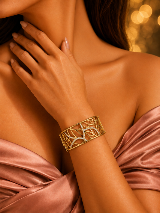 SORVE Luxe Gold Crystal Statement Cuff Bracelet for Women
