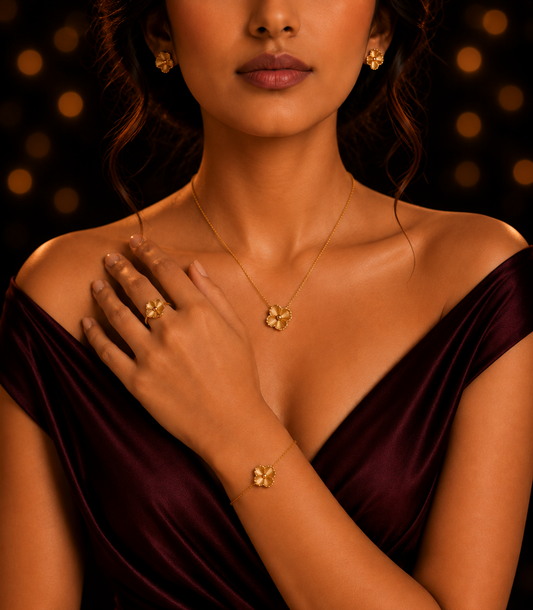 SORVE Luxury Gold Clover Jewellery Set for Women