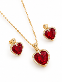 SORVE Ruby Heart Necklace Set with Earrings | Gold Plated