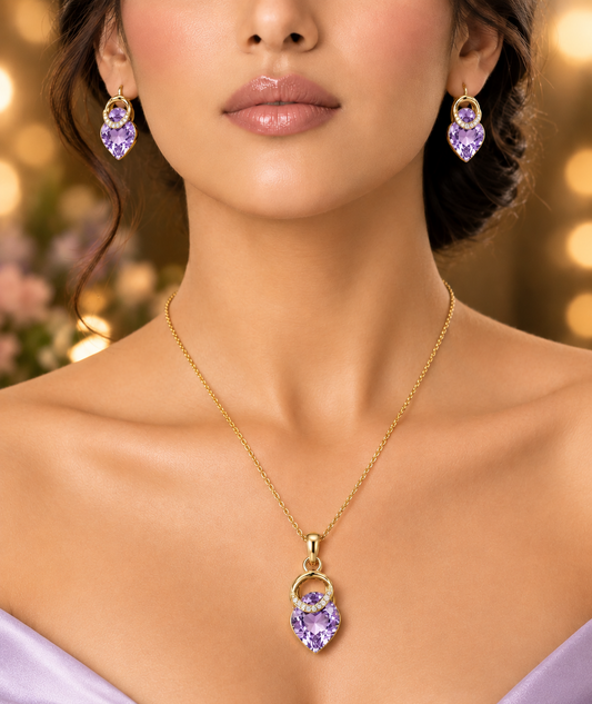 SORVE Lavender Amethyst Heart Jewellery Set