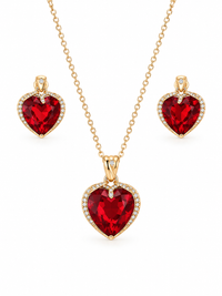 SORVE Ruby Heart Necklace Set with Earrings | Gold Plated