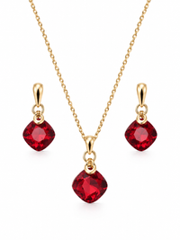SORVE Ruby Red Crystal Pendant Necklace & Earrings Set