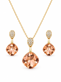 SORVE Peach Crystal Pendant Necklace & Earrings Set