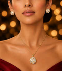 SORVE Pearl Cluster Gold Finish Pendant & Earrings Set
