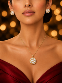 SORVE Pearl Cluster Gold Finish Pendant & Earrings Set