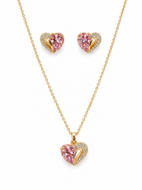 SORVE Pink Heart Pendant Set – Luxury Crystal Gold Jewelry