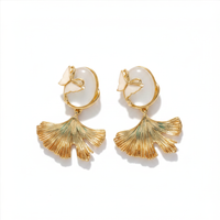 SORVE Gold Ginkgo Leaf & Opal Butterfly Drop Earrings