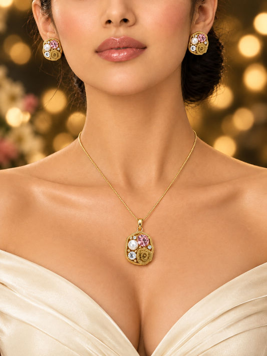 SORVE Pink Rose Pearl Jewellery Set